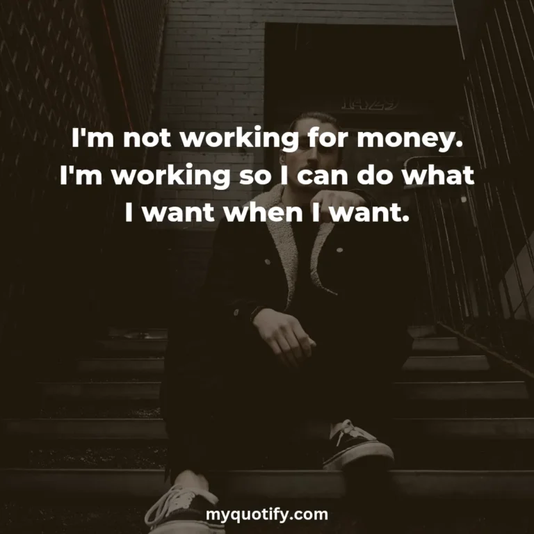 I’m not working for money. I’m working so I can do what I want when I want.