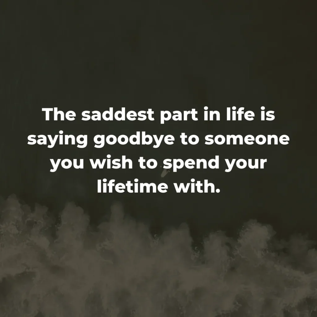 The saddest part in life is saying goodbye to someone you wish to spend your lifetime with.