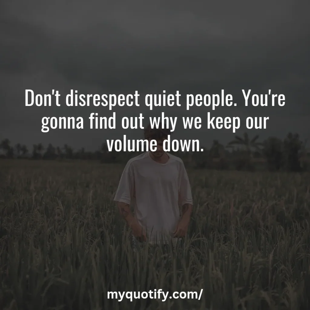 Don't disrespect quiet people. You're gonna find out why we keep our volume down.