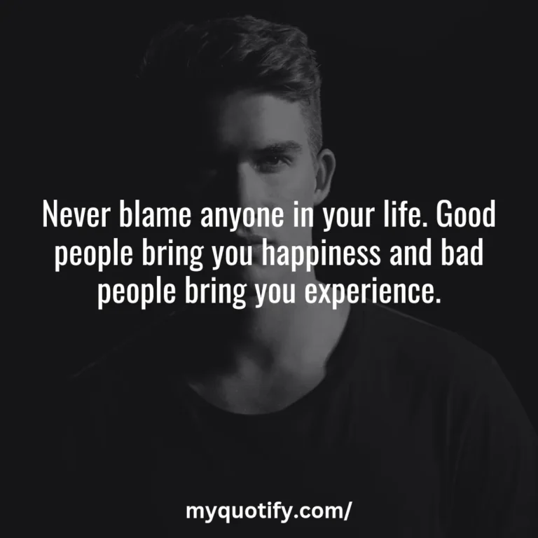 Never blame anyone in your life. Good people bring you happiness and bad people bring you experience.