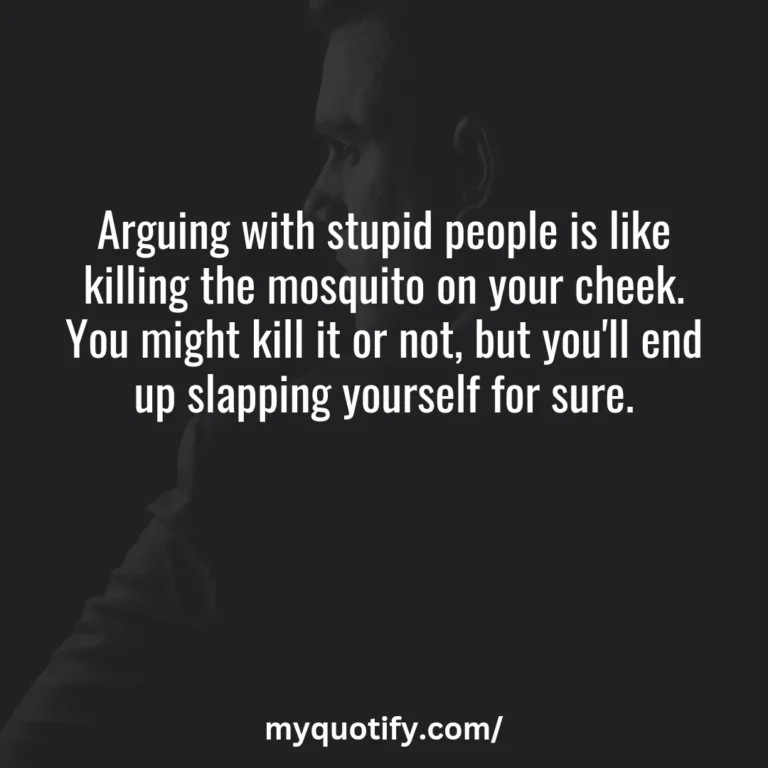 Arguing with stupid people is like killing the mosquito on your cheek. You might kill it or not, but you’ll end up slapping yourself for sure.