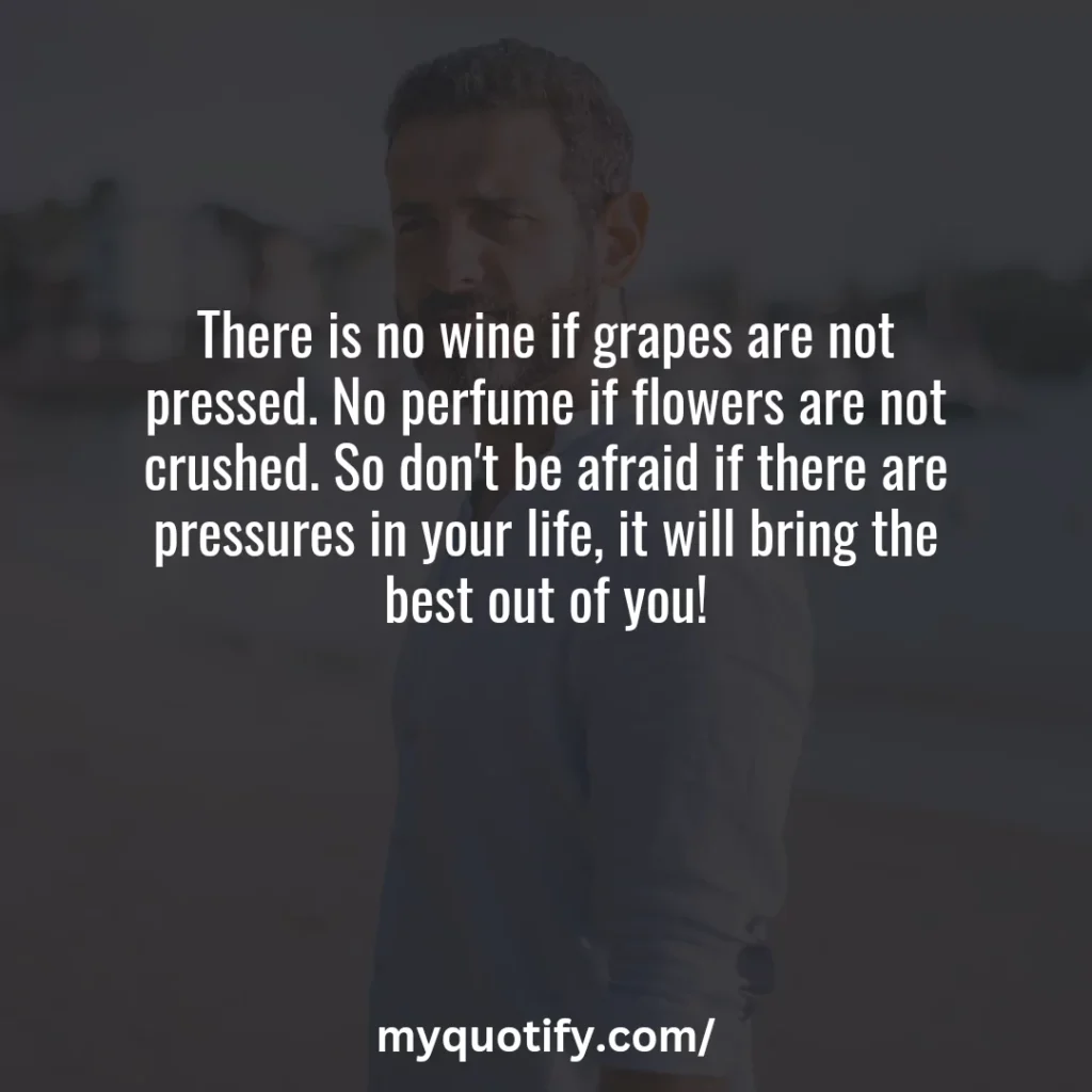 There is no wine if grapes are not pressed. No perfume if flowers are not crushed. So don't be afraid if there are pressures in your life, it will bring the best out of you!